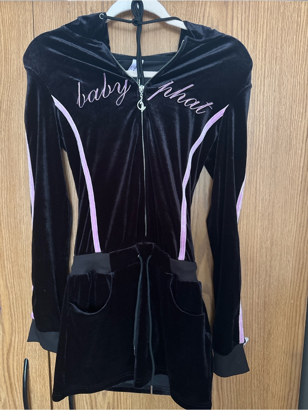 Baby Phat Black Velvet Zip Hoodie with Pink Trim